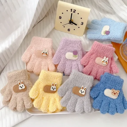 Winter Knitted Gloves Cartoon Warm Mittens Toddlers Outdoor Cartoon Pattern Cute Gloves for Child Kids Baby Girls Boys 1-3Y