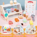 Ice Cream Counter Playset For Kids Montessori Pretend Play Food Toys Kitchen Accessories With Coin Role Play For Kids Girls Boys 3