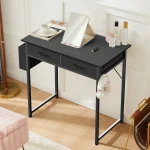 JHK 32 Inch Modern Office Computer Desk with Fabric Storage Drawers Space Side Bag Metal Frame Adjustable Feet For Home PC Table 6