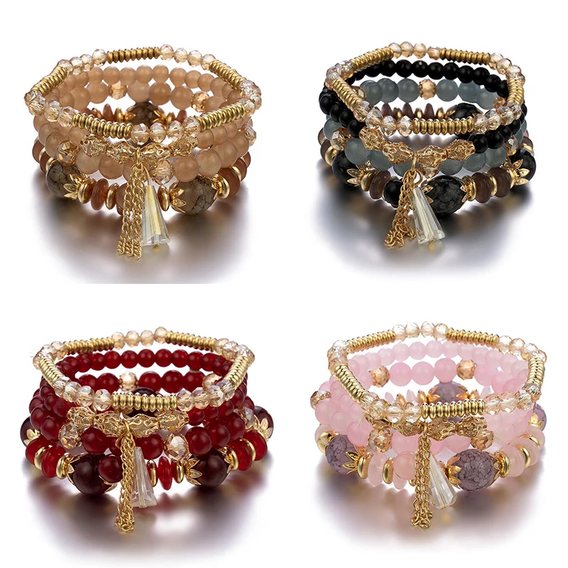4Pcs New Tassel Charm Beads Bracelet Set For Women Colorful Glass Beaded Chain Bangle Female Bohemian Jewelry 4Pcs New Tassel Charm Beads Bracelet Set For Women Colorful Glass Beaded Chain Bangle Female Bohemian Jewelry