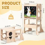Foldable Wooden Kitchen Step Stool with Blackboard for Toddlers, Convertible Table Chair Set, Safe Gift 6