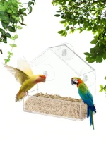 Acrylic Bird Feeder Clear Window Outside Hanging Bird Feeder House with Suction Cup for Garden Outdoor Backyard Wildlife Birding 2