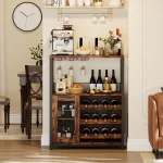 Vintage 3-Tier Wine Bar Cabinet With Adjustable Shelves & Glass Holders, Small Buffet Sideboard For Kitchen, Dining, Bar Storag 5