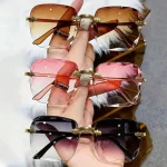 3PCS Square Rimless Sunglasses Women Luxury Brand Designer Summer Red Glasses Fashion Sun glasses For Men UV400 Shades Oculos