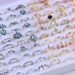 20Pcs/Lot Vintage Bohemia Geometry Flowers Leaf Rings For Charm Women Mix Style Color Fashion Jewelry Gift Accessories Wholesale 5
