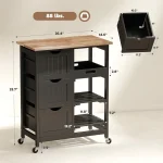 Rolling Kitchen Island Cart, Bar Serving Cart, Compact Trolley on Wheels with Wood Top, Shelves & Drawers for Home Dining Area 6