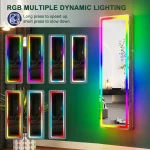 47.2" LED Mirror Jewelry Cabinet with RGB Lights, Wall Mounted Organizer, Full-Length Mirror, 2 Drawers, Lockable 4