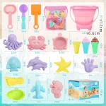 20pcs Beach Toys Set for Kids Toddlers Girls Collapsible Sand Bucket Shovels Set Mesh Bag Sand Molds Ice Cream Travel Sand Toys 2