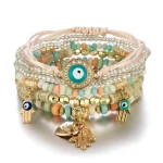 6Pcs/set Bohemian Evil Eye Bracelet Set For Women Fatima Hand Heart Charm Beaded Rope Chain Bangle Female Jewelry Gift 3