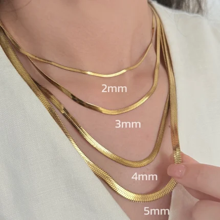 Minimalist Unisex Snake Choker Chain Necklace Stainless Steel Herringbone Gold Plated Boho Vintage Jewelry Gift For Women Men