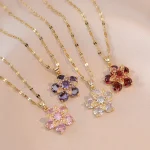 Shiny Zircon Romantic Flower Pendant Necklace For Women Gold Plated Rotatable Flowers Choker Girls Wedding Party Luxury Jewelry 3