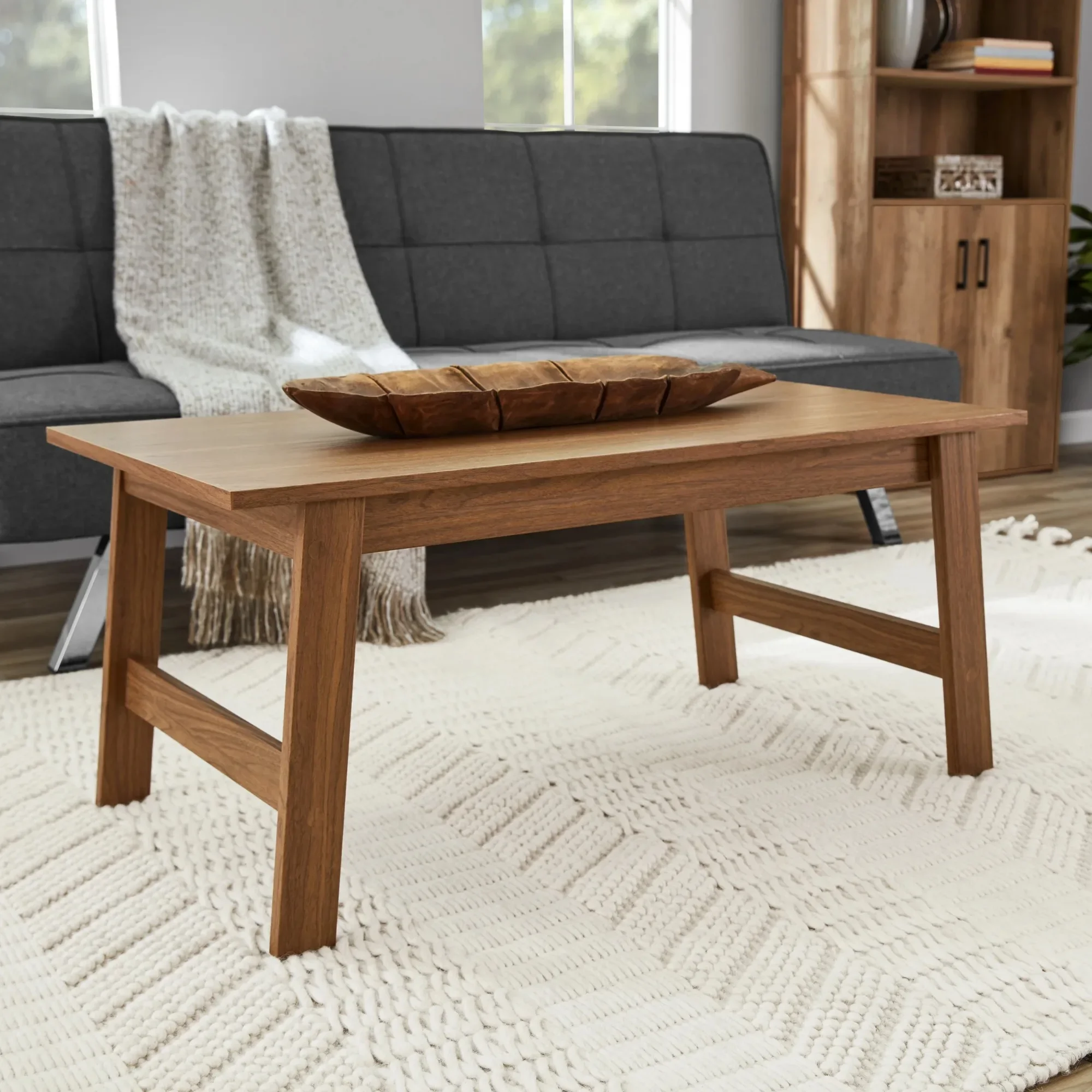 Wood Rectangle Coffee Table, Walnut Finish Wood Rectangle Coffee Table, Walnut Finish