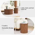 Fluted Round Nesting Coffee Table Set of 2, Mid Century Modern Wood Coffee Tables and End Table Set, Circle Side, Customized 4