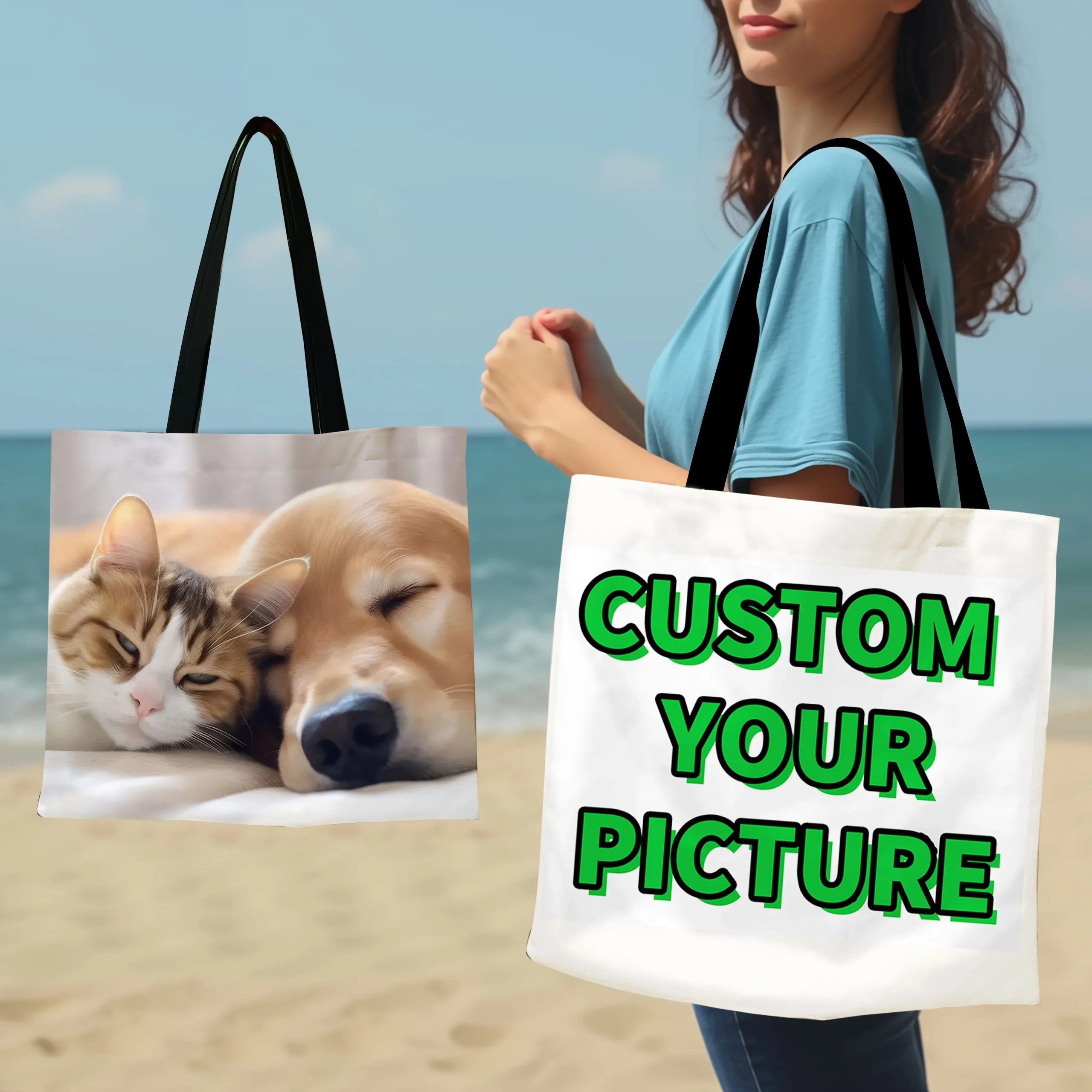 Custom Photo Tote Bag Personalized Reusable Grocery Shopping Shoulder Bag with Foldable Design Polyester Storage Pouch Custom Photo Tote Bag Personalized Reusable Grocery Shopping Shoulder Bag with Foldable Design Polyester Storage Pouch