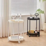 Elegant 2-Tier Side Table with Wheels - Trolley Table in Living Room|Simple Sofa Table with Handle|Easy To Move Coffee Table 2