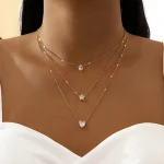 Multi-layer Five-pointed Star Heart Shape Water Drop Pendant Chain Necklace Alloy Material Glass Collarbone Chain Sexy Women New