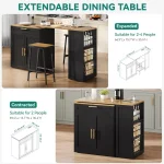 Expandable Kitchen Island with Seating, Power Outlet, Storage & Wheels - Black 6