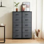 JHK Bedside Table For Bedroom With 10 Fabric Drawers Nightstand Storage Cabinet With Steel Frame Clothes Storage Display Cabinet 2