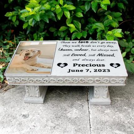 Personalized Pet Memorial Stone Plaque with Colorful Photo, Dog Cat Grave Marker for Garden Cemetery Gift