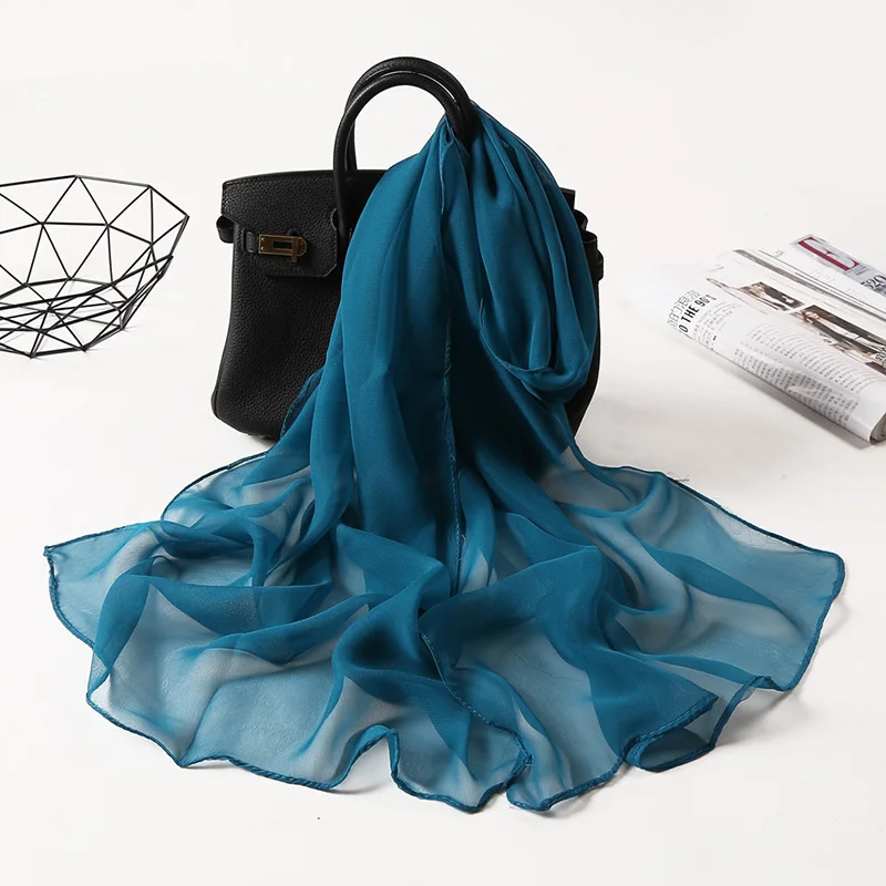 Women Gradient Solid Color Chiffon Georgette Scarf 50x160cm Long Shawl - Image 1