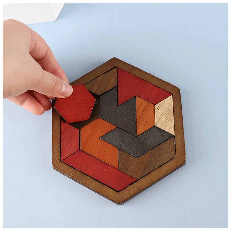 Hexagonal Wooden Puzzle — Adult Brain Teaser Toy, comprising 11 interlocking puzzle pieces, a challenging logic game ideal for t Hexagonal Wooden Puzzle — Adult Brain Teaser Toy, comprising 11 interlocking puzzle pieces, a challenging logic game ideal for t