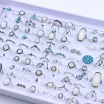 20/30Pcs/Lot Vintage Boho Glass Turquoise Rings Fashion Women Vacation Style Daily Festival Jewelry Party Decoration Gifts 6