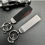 Laser Engrave Double Colors Crazy Horse Leather Keychain Custom Car Logo Key Chain Ring Personalize Name Number Vintage Keyring 3