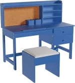 Adjustable Kids Desk and Chair Set-Wooden Study Table with Tilt Desktop,Hutch,Drawers,Cork Board & Padded Stool for Boys Girls 6