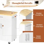 26in White Kitchen Island Cart with Wheels, Storage Cabinet, Shelves, and Towel Rack for Portable Kitchen Use 4