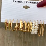 Fashion Geometric Hoop Earrings Set for Women Vintage Bohemian Pearl Gold Color Round Earring Punk Daily Wear Jewelry Gifts 2025 4