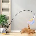 New cat funny cat stick steel wire long pole feather cute cat toy kitten fishing rotating self-pleasure relief pet toy 2