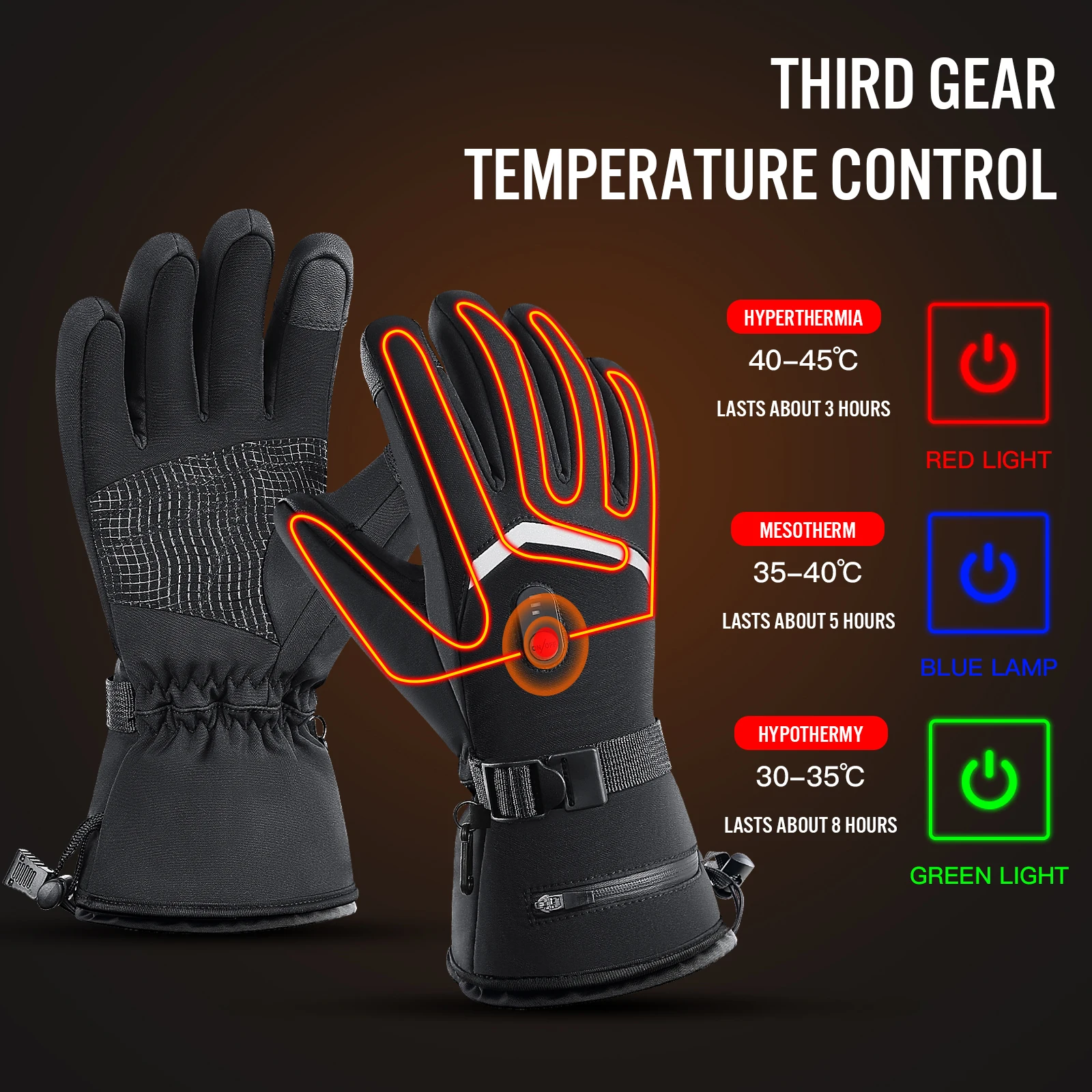 Electric heating gloves for winter skiing, heating gloves for motorcycles, warm and waterproof with battery box, and heating glo Electric heating gloves for winter skiing, heating gloves for motorcycles, warm and waterproof with battery box, and heating glo