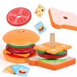 Wooden Hamburg Sandwich Stacking Toys for Toddlers and Kids Montessori Preschool Educational Toys Fine Motor Skill kitchen Toy 5