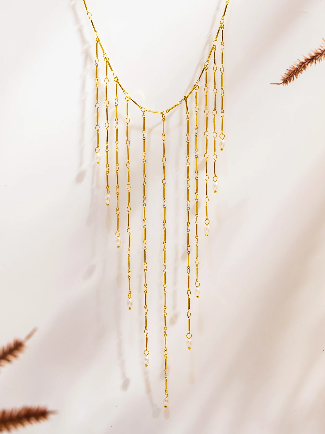 Sweet Collar Cascade Fringe Necklaces 18k Gold Plated Waterproof Non Tarnish Stainless Steel Long Tassels Necklace For Women Sweet Collar Cascade Fringe Necklaces 18k Gold Plated Waterproof Non Tarnish Stainless Steel Long Tassels Necklace For Women