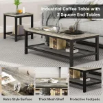 3 Piece Living Room Table Set Industrial Coffee Table with 2 Square End Tables Metal Frame for Apartment Home Office ,Customized 3