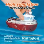 ZWN 1/32 RC Boat With Lights Powerful Dual Motor 2.4G Long Range Wireless Remote Controlled Tugboat Model Toy for Boy Girl Gifts