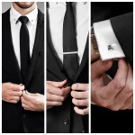 Tie Clips & Cufflinks & Pins 3 PCS Set Wed Man Shirt Cufflink For Mens Brooch Pisa Tie Pin Cuff Links Fashion Jewelry Accessory 6