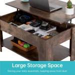 Lift Top Coffee Table with Hidden Storage, Wooden Design for Living Room or Office, Brown, 39.4 Inches 5