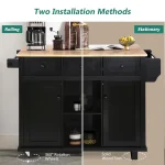 Rolling Kitchen Island with Drop Leaf, Kitchen Cart on Wheels with 3 Drawers and 2 Cabinets, Wood Portable Trolley, Customized 4