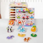 Baby Wooden Puzzles Montessori Toys 1 2 3 Years Toddler Toys Hand Grab Board Alphabet Number Cognition Learning Educational Toys 6