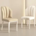 ​​Cream Dining Chair - Modern Minimalist Lounge Chair with Wooden Legs, Mid-Century Accent Chair for Living Room & Dining Room 2