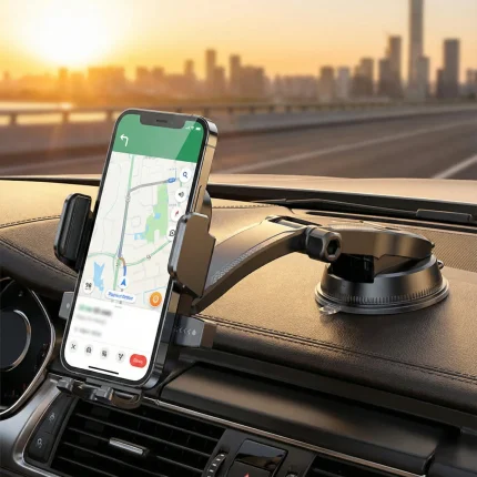 3-in-1 Car Phone Mount, 360° Adjustable, One-Click Clamping, Suction Cup & Air Vent, Stable for Navigation & Office