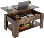 Lift Top Coffee Table with Hidden Storage, Wooden Design for Living Room or Office, Brown, 39.4 Inches