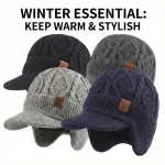 SUPER WARM Winter Beanie Hat Men Women Thick Fleece Lined Cap with Earflaps Visor Brim Outdoor Windproof Ski Snow Hat Knit 2