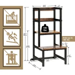 Toddler Kitchen Step Stool, Adjustable Height Learning Tower with Safety Rail, Steel & Wood Kitchen Stool for Kids, Toddler Help 3