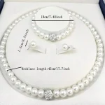 3 PCS Imitation Pearl Fireball Necklace Bracelet Earring Stud Jewelry Set Silver Color Crystal Stone Elegant Bridal Jewelry Gift 3