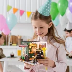 DIY 3D Puzzles Wooden Toy Miniature Dollhouse Handmade Doll House Model Building Kits Coffee House Toys For Children Gifts 4