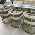 Luxury golden Dining Chairs wrought Iron Backrest Armchair Kitchen Home Bedroom Salon Makeup Chair Italian Dining Room Furniture 2