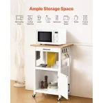 White Portable Kitchen Island Cart with Single Door Cabinet, Swivel Wheels, Towel Rack & Hooks, 18x23 inches 2