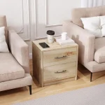 Modern 2-Drawer Nightstand for Small Spaces, Oak Wood Bedside Table with Storage 4